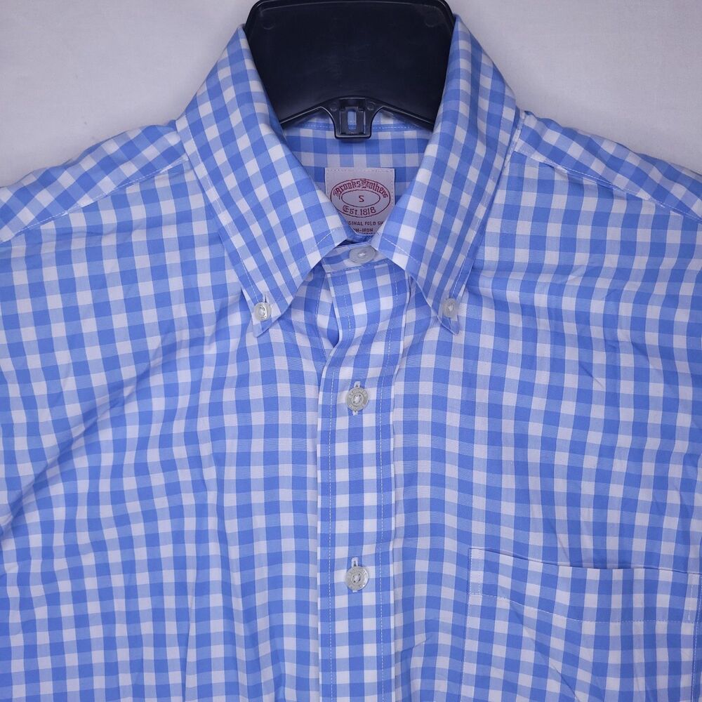 Brooks Brothers Shirt Mens Small Gingham Blue, White Supima Cotton Non Iron